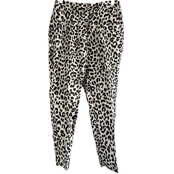 J. Crew Easy Pants Linen Leopard Print Pull On Cropped High Rise Black White 6 - Picture 2 of 8